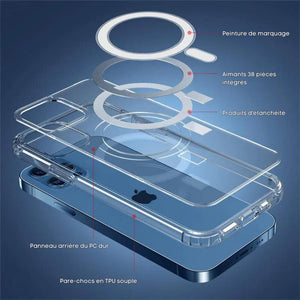 Magsafe - Coque de téléphone transparente magnétique sans fil